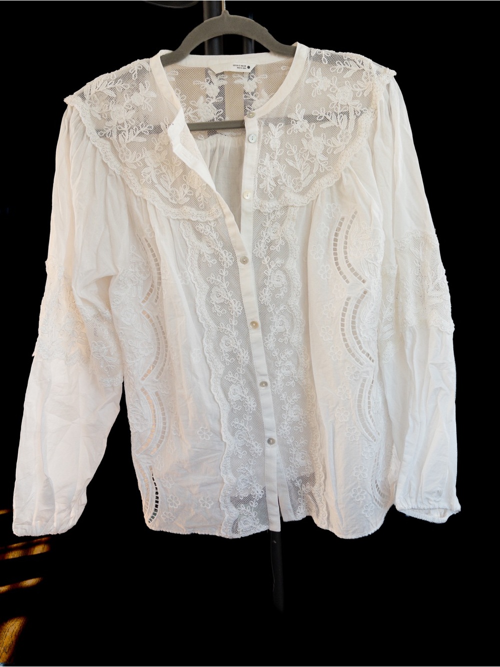 ZARA ZW Collection White Embroidered Lace Blouse Coquette Cottagecore S